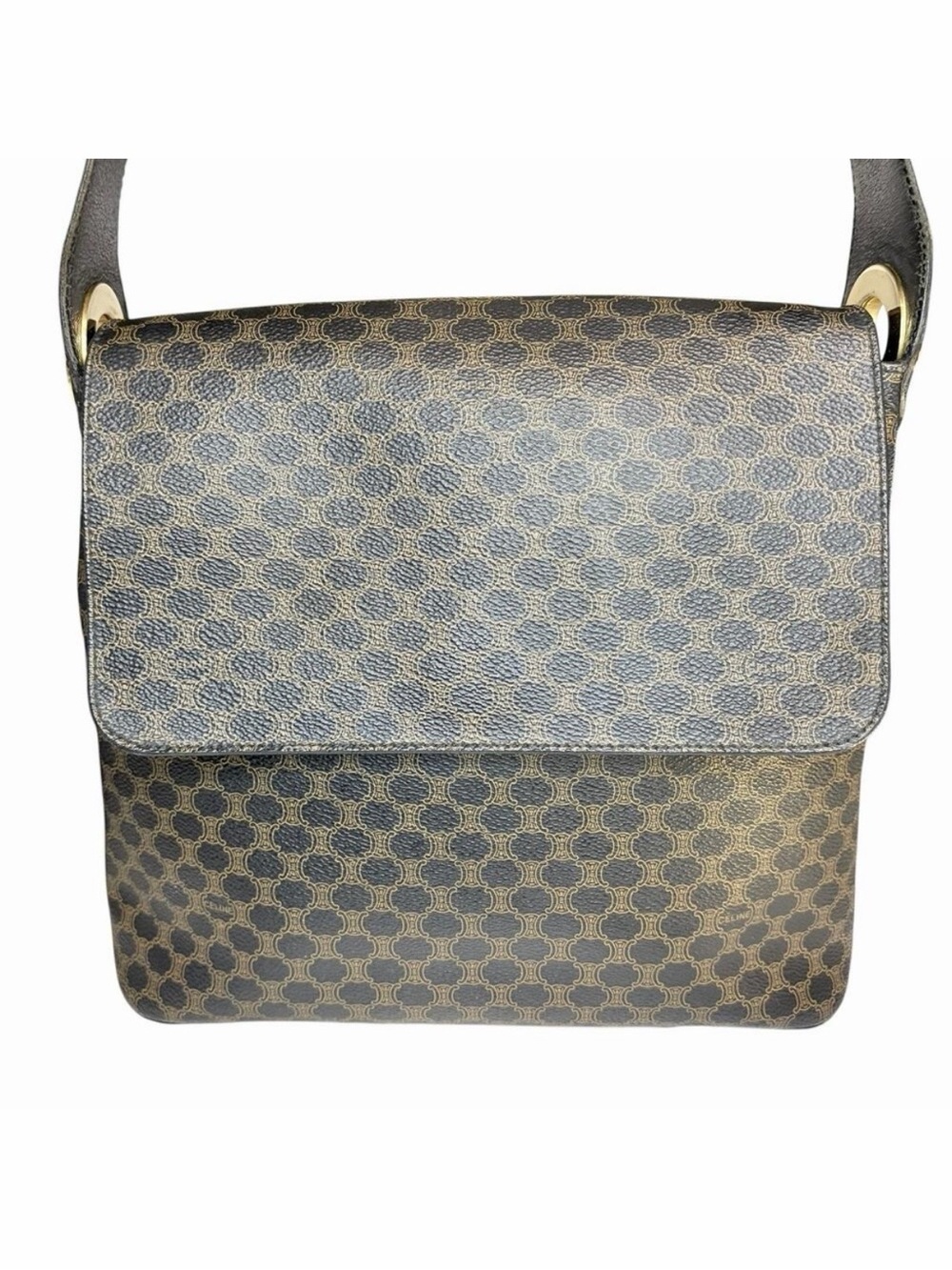 Vintage Céline Paris Macadam Canvas Shoulder Bag Brown Gold Hardware
